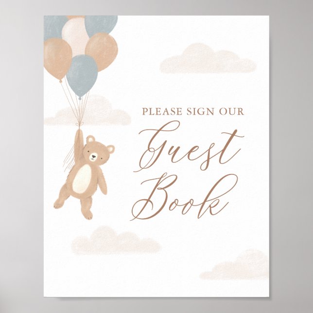 Teddy Bear Boy Baby Shower Guest Book Sign (Front)