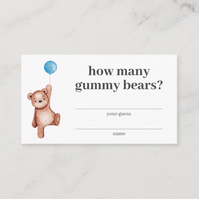 Teddy Bear Boy Baby Shower How Many Gummy Bears Enclosure Card (Front)