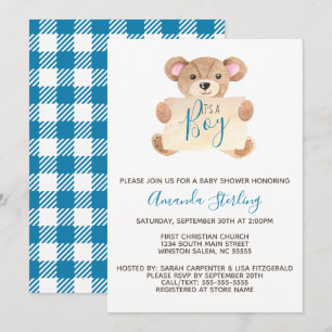 Teddy bear boy baby shower invitation