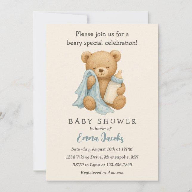 Teddy Bear Boy Baby Shower Invitation (Front)