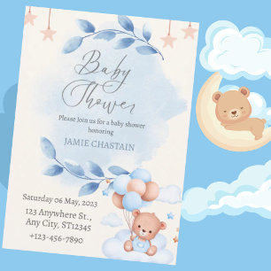 Teddy Bear Boy Baby Shower Invitation