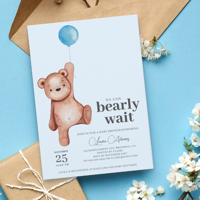 Teddy Bear Boy Baby Shower Invitation (Creator Uploaded)