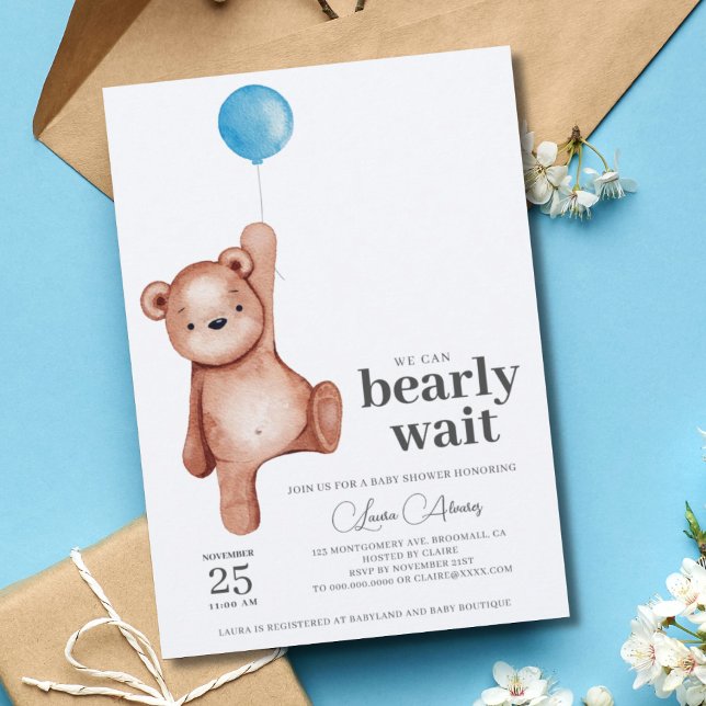Teddy Bear Boy Baby Shower Invitation (Creator Uploaded)