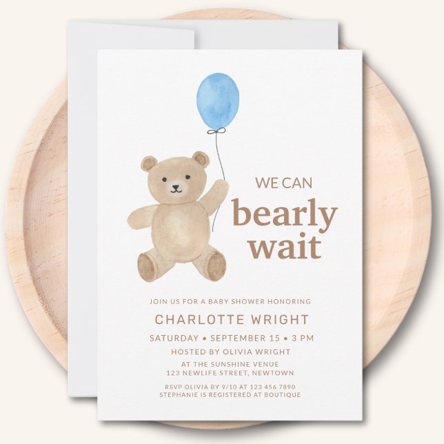 Teddy Bear Boy Baby Shower Invitation (Creator Uploaded)