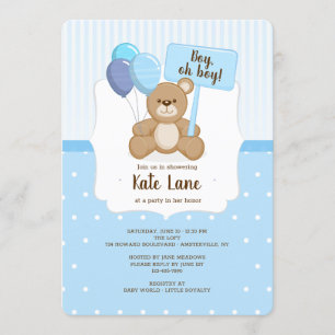 Teddy Bear Boy Baby Shower Invitation