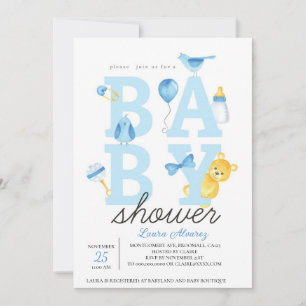 Teddy Bear Boy Baby Shower  Invitation