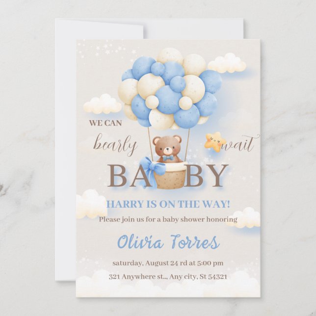 Teddy Bear Boy Baby Shower  Invitation (Front)