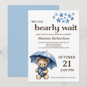 Teddy Bear Boy Baby Shower Invitation