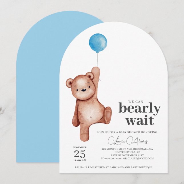 Teddy Bear Boy Baby Shower Invitation (Front/Back)