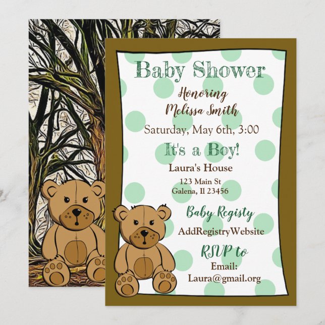 Teddy Bear Boy Baby Shower Invitations (Front/Back)