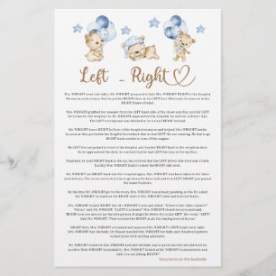 Teddy bear boy baby shower Left Right