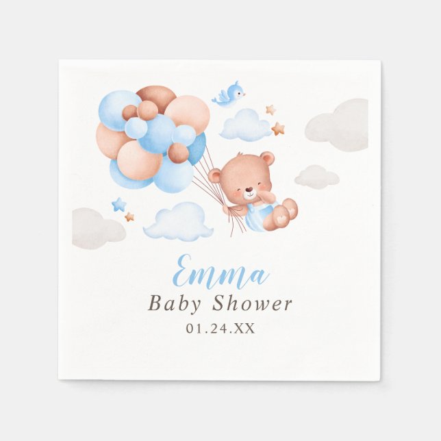 Teddy Bear Boy Baby Shower Napkin (Front)