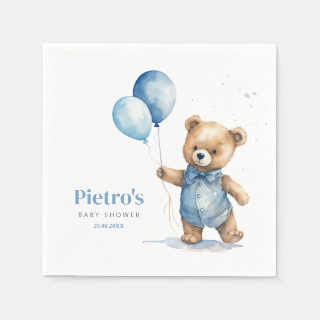 Teddy Bear Boy Baby Shower Napkin (Front)