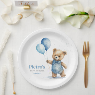 Teddy Bear Boy Baby Shower Paper Plate