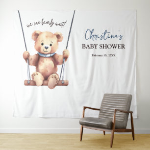 Teddy Bear Boy Baby Shower Photo Backdrop Tapestry