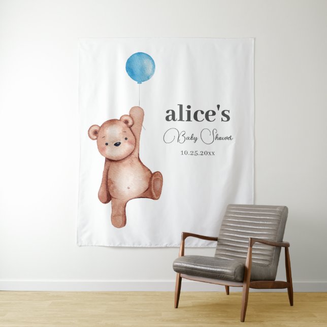 Teddy Bear Boy Baby Shower Tapestry (In Situ)