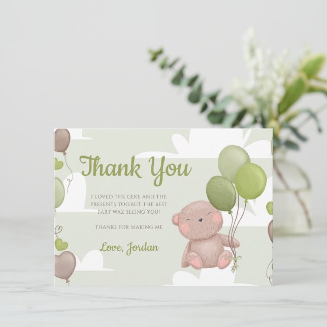 Teddy Bear Boy Baby Shower Thank You Card (Standing Front)