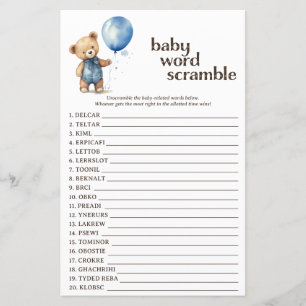 Teddy Bear Boy Baby Shower Word Scramble Game