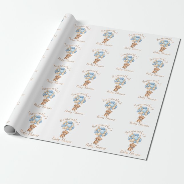 Teddy Bear Boy Baby Shower Wrapping Paper (Unrolled)