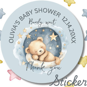 Teddy Bear Boy Bearly Wait Baby Shower Favour Classic Round Sticker