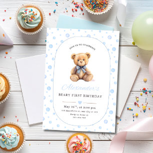 Teddy Bear Boy Birthday Invite, Beary 1st Birthday Invitation