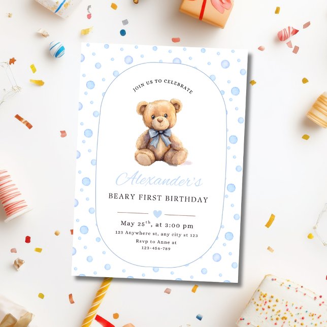 Teddy Bear Boy Birthday Invite, Boys 1st Birthday Invitation (Creator Uploaded)