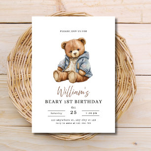 Teddy Bear Boy Birthday Party Beary 1st Birthday Invitation