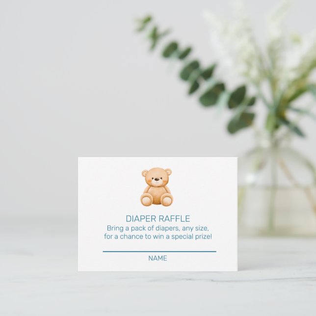 Teddy Bear Boy Blue Baby Shower Enclosure Card (Standing Front)