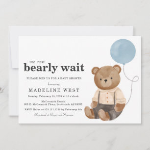 Teddy Bear Boy Blue Baby Shower Invitation