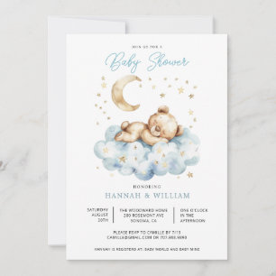 Teddy Bear Boy Blue Baby Shower  Invitation