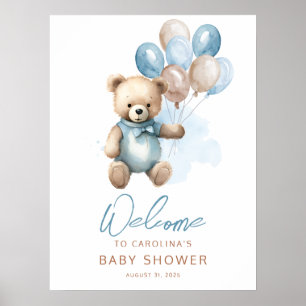 Teddy Bear Boy Blue Baby Shower Welcome Sign