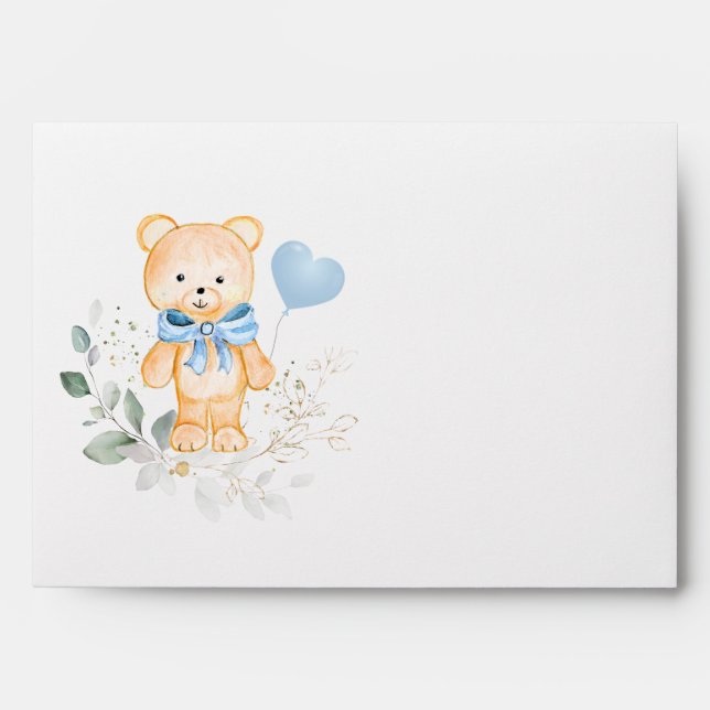 Teddy Bear Boy Blue Balloon Baby Shower  Envelope (Front)