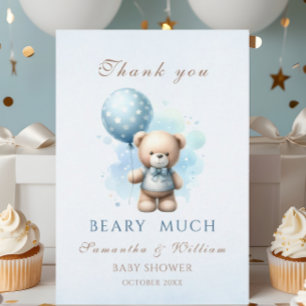  Teddy Bear Boy Blue Balloon Sweet Baby Shower Thank You Card