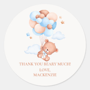 Teddy Bear Boy Blue Bearly Wait Baby Shower  Classic Round Sticker