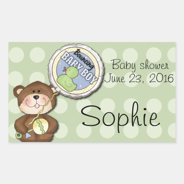 Teddy Bear Boy Brown Green Rectangular Sticker (Front)