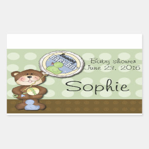Teddy Bear Boy Brown Green Rectangular Sticker