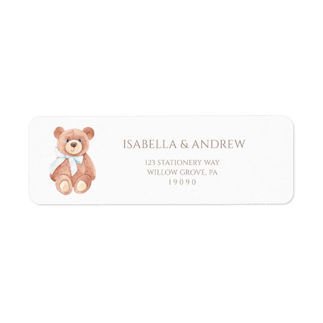 Teddy Bear Boy Classic Baby Shower Address (Front)