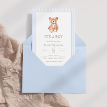 Teddy Bear Boy Classic Baby Shower Invitation