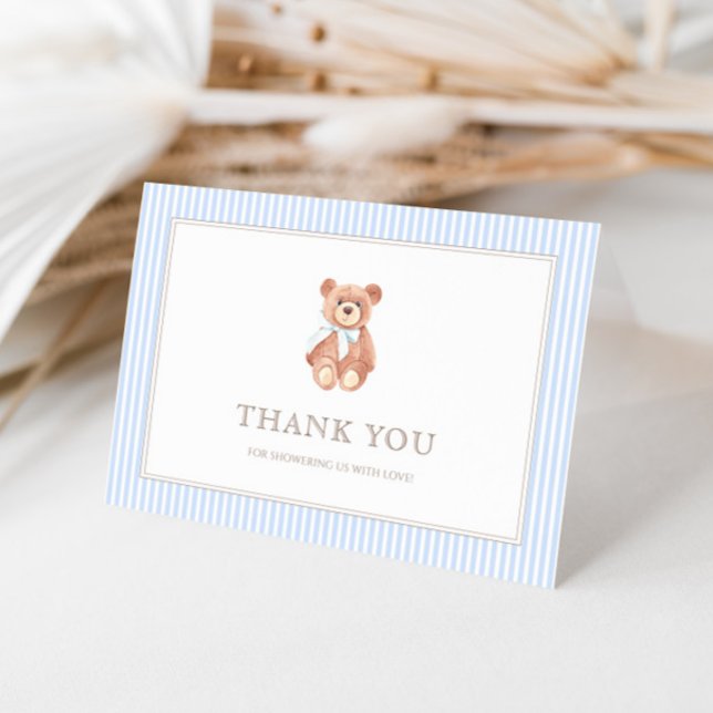 Teddy Bear Boy Classic Baby Shower  Thank You Card (Creator Uploaded)