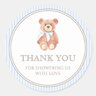 Teddy Bear Boy Classic Thank You Baby Shower  Classic Round Sticker