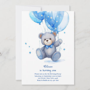 Teddy Bear Boy First Birthday Invitation