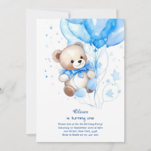 Teddy Bear Boy First Birthday Invitation