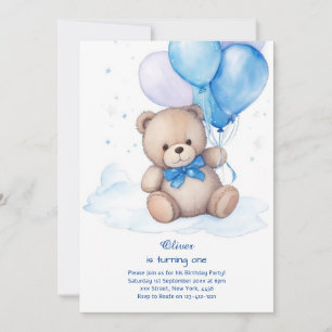 Teddy Bear Boy First Birthday Invitation