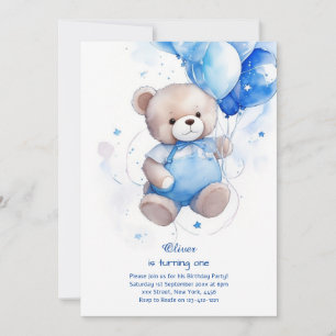 Teddy Bear Boy First Birthday Invitation