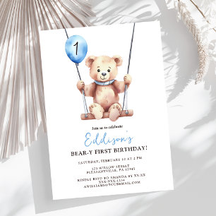 Teddy Bear Boy First Birthday Invitation