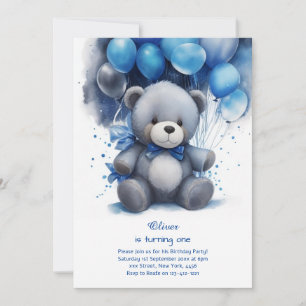 Teddy Bear Boy First Birthday Invitation