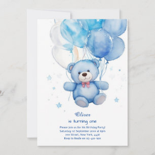 Teddy Bear Boy First Birthday Invitation