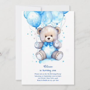 Teddy Bear Boy First Birthday Invitation