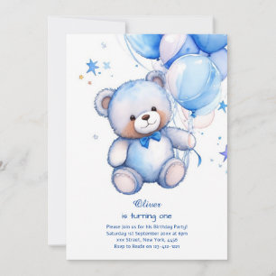 Teddy Bear Boy First Birthday Invitation
