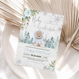 Teddy Bear Boy It's Cold Outside Baby Shower Invitation